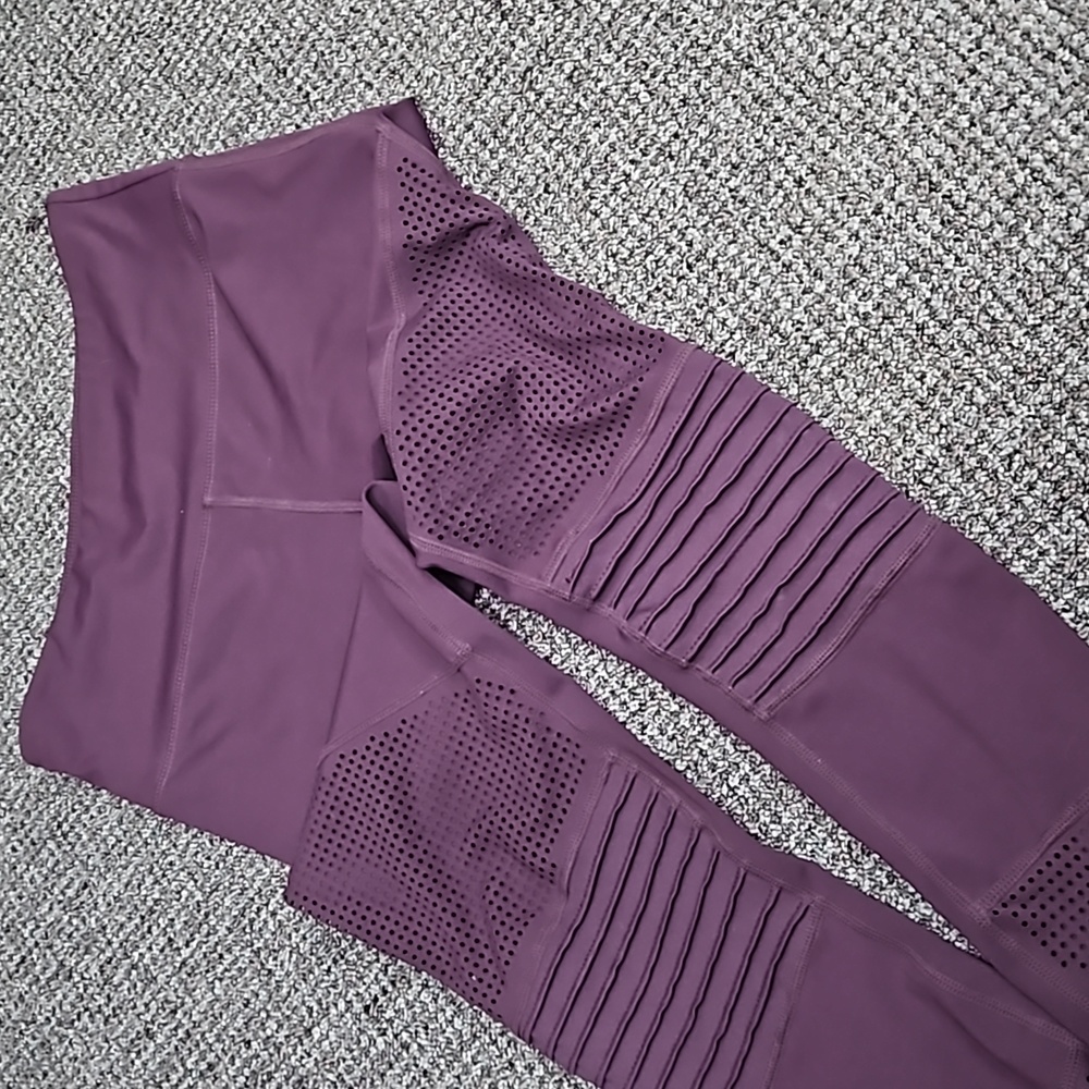 Zyia plum colored moto leggings
